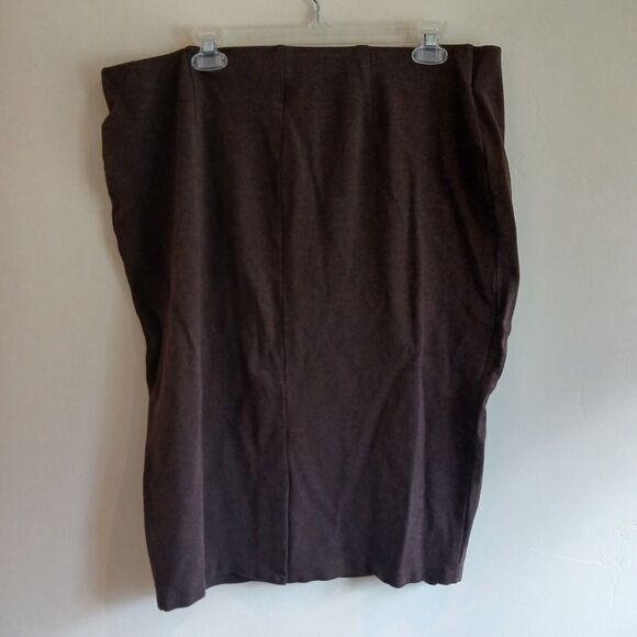 Prologue Straight Pencil Midi Skirt XXL Brown Flat Front Pull On Classic Preppy - Picture 2 of 6